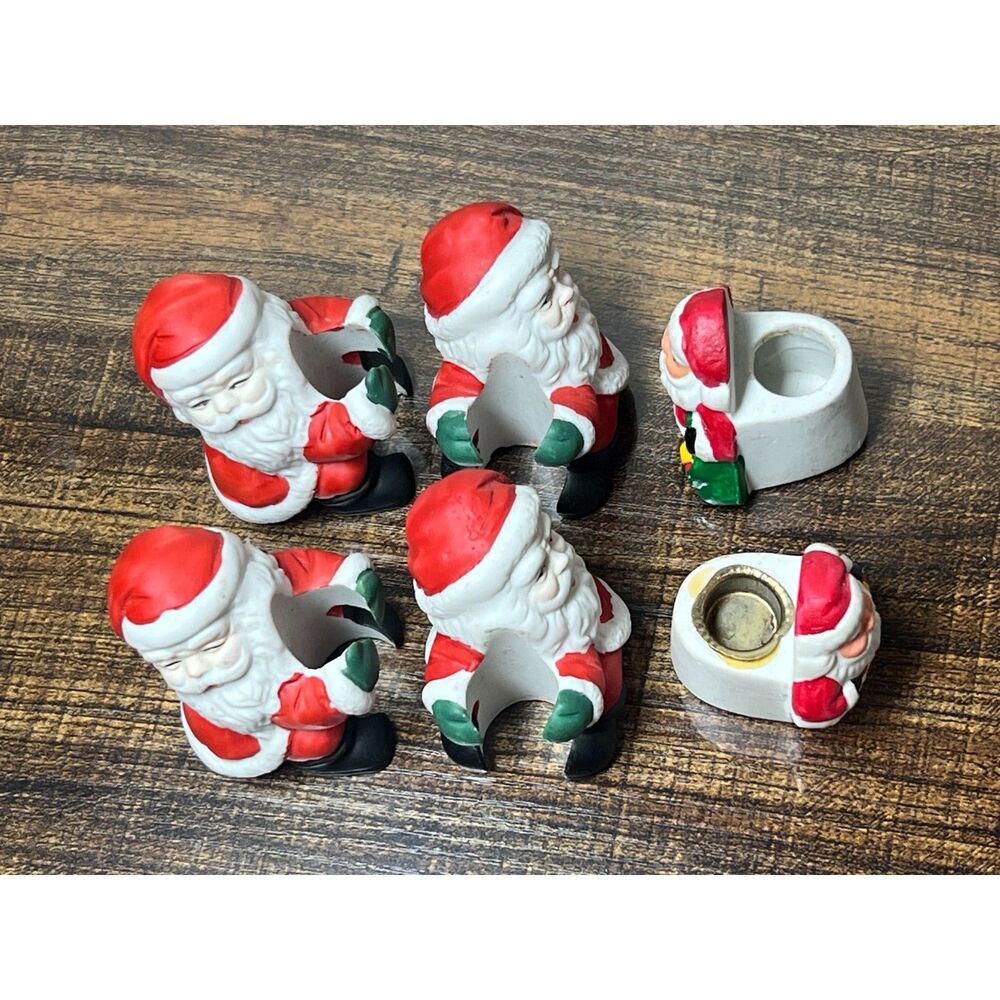 Vintage Santa Tapered Candle Holders Set of 6 Christmas Table Decor Holiday Lot